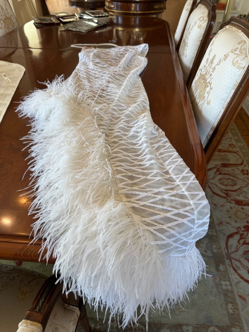 Bronx and Banco White One-Shoulder High-Low Feather Trim Dress - Picture 9 of 9